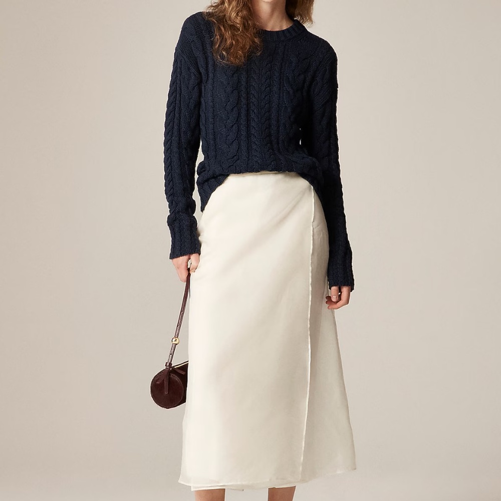 J Crew Women’s Classic Navy Blue Fisherman Cotton Knit Sweater XS Crewneck Cable